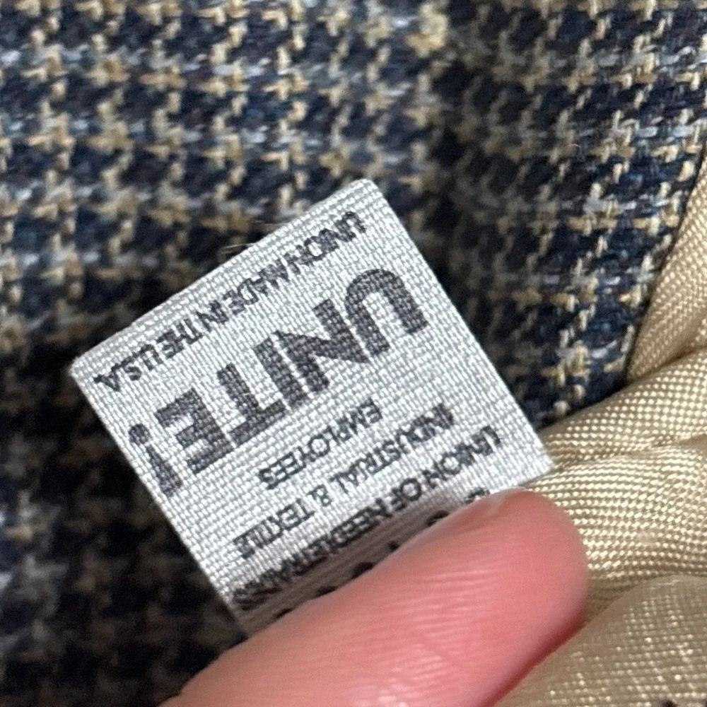 Vintage Hart Schaffner Marx Sport Coat 43R Blue Tan Check Wool Jacket Blazer